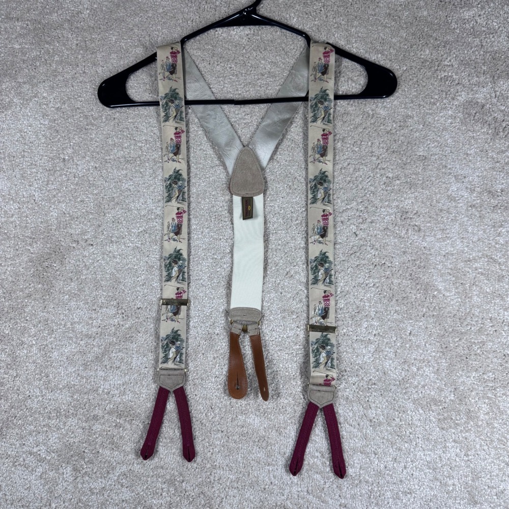Trafalgar Mens Vintage Golf Silk Braces Suspenders Y-Back Button Cream‎ Burgundy